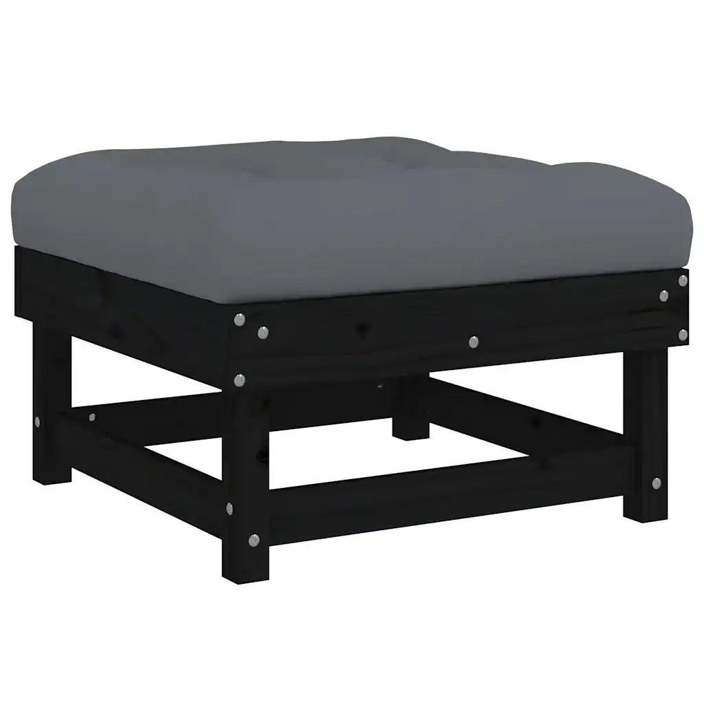 Poggiapiedi Giardino con Cuscini 2pz Legno Massello Pino Nero