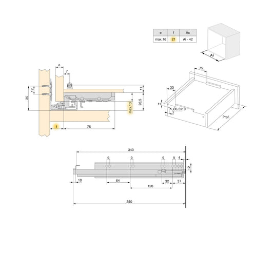Guide Cassetto con Estrazione Soft 340 mm in Acciaio Emuca Bianco
