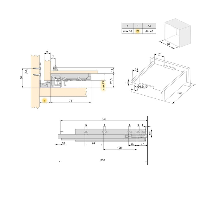Guide Cassetto con Estrazione Soft 340 mm in Acciaio Emuca Bianco