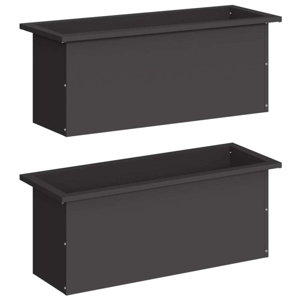Fioriera da giardino con LED 2 pz Nero 30 x 80 x 30 cm Acciaio 8008099
