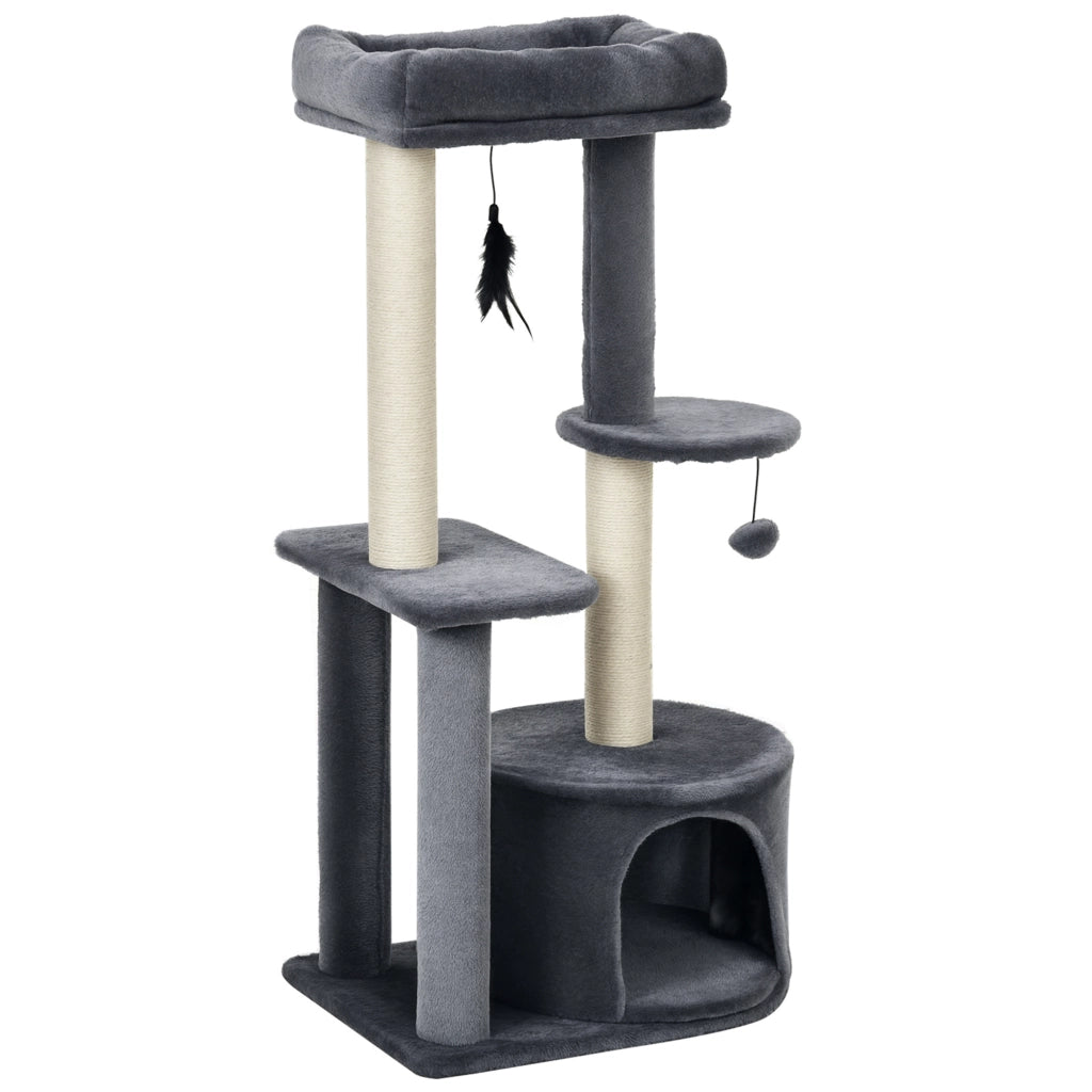 Castello per Gatti con Ripiani e Cuccia ¨C Zephmum ¨C Bianco e Grigio 48x35x100cm