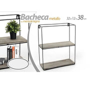 Trade Shop - Bacheca Porta Oggetti Metallo Rettangolare Parete 2 Mensole Legno 32x12x38cm 751967 -