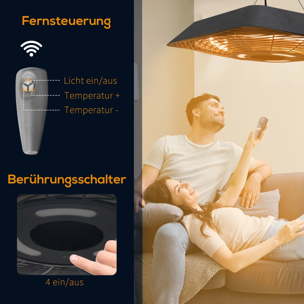Riscaldatore a Infrarossi 2000W ¨C zephmum ¨C Nero IP45 con Telecomando
