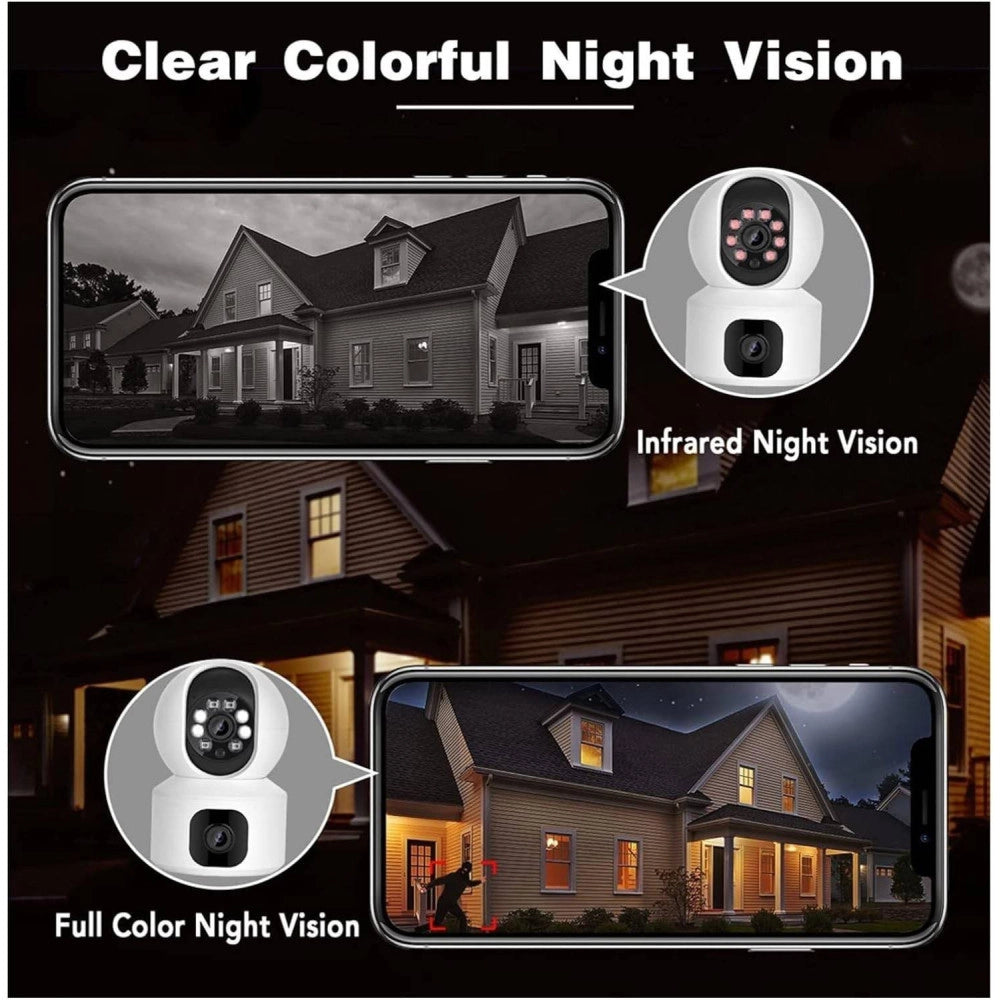 Trade Shop - Telecamera Wi-fi Doppia Videocamera Di Sorveglianza Motorizzata 360° Ip44 App -