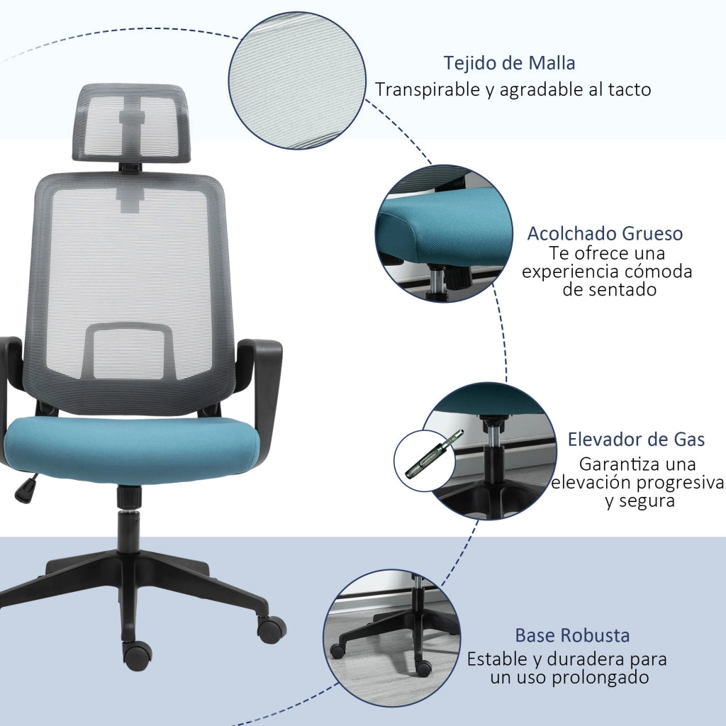 Sedia da ufficio ergonomica ¨C zephmum ¨C 63.5x63x116.5-125.5 cm blu grigio