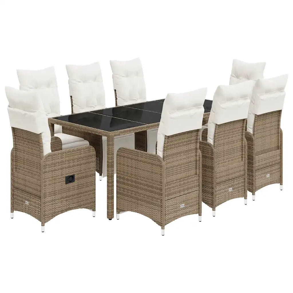 Set BistrÃ² da Giardino 9 pz con Cuscini in Polyrattan Marrone