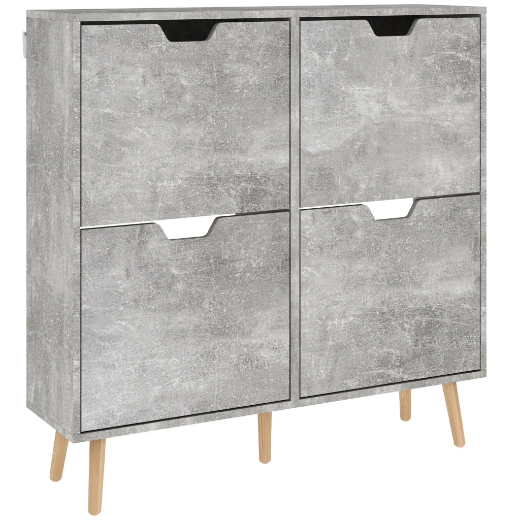 Mobile Scarpiera con 4 Cassetti Ribaltabili a 2 Livelli ¨C zephmum ¨C 95x26x95 cm Grigio Legno