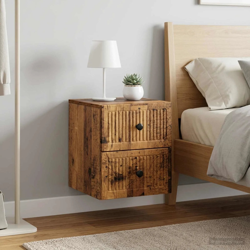 Mobiletto da notte a muro 2 pcs Legno antico 33 x 34,5 x 40 cm 897972