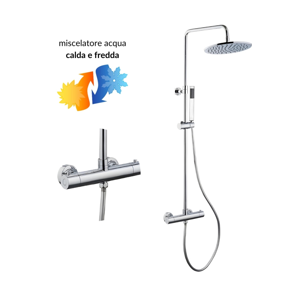 Colonna doccia attrezzata ottone cromato soffione tondo doccetta rubinetto termostatico *** confezione 1