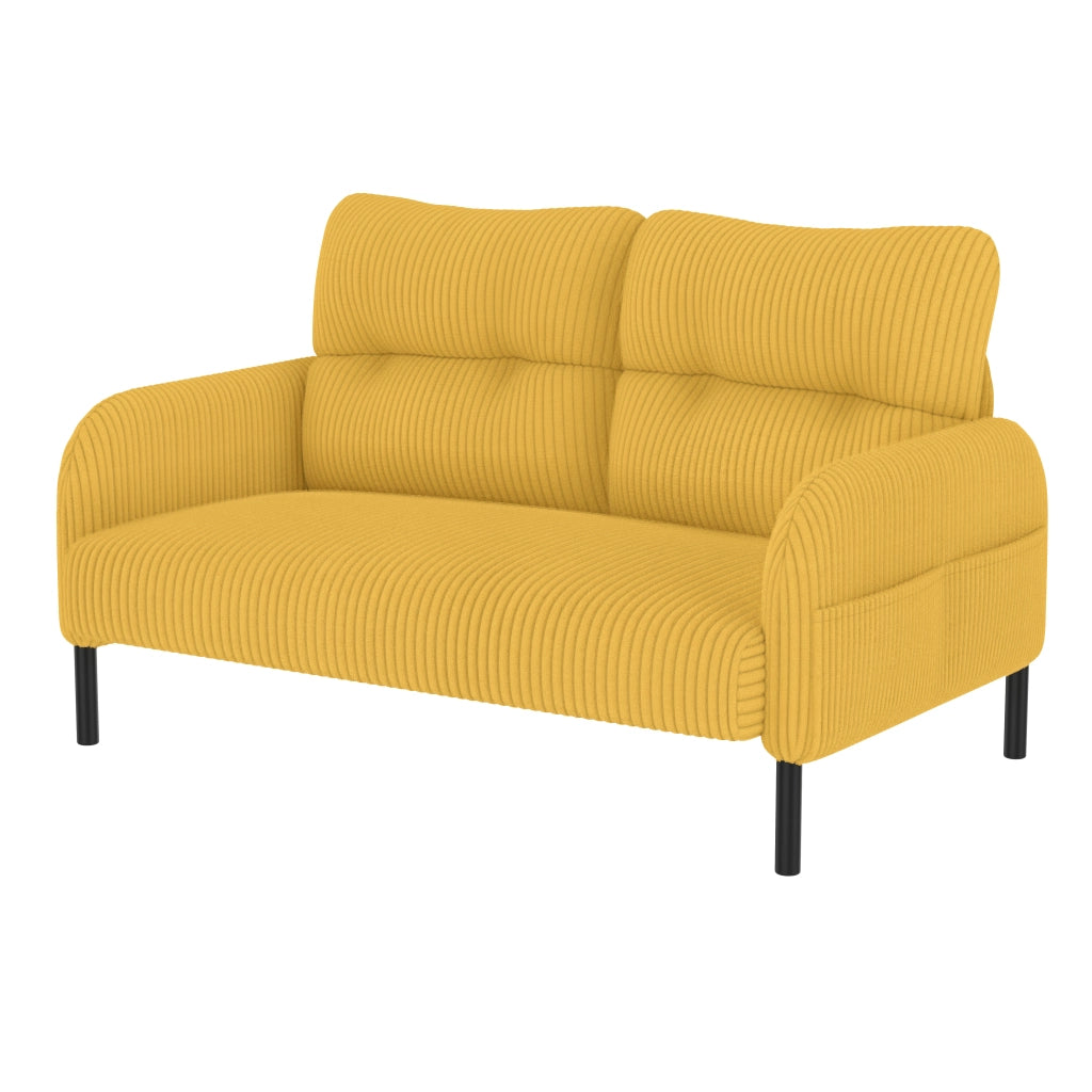 OKWISH Divano 2 Posti, Schienale Ergonomico, Tasca Laterale e Seduta Profonda, Velluto a Coste Giallo, 120 × 75 × 79 cm