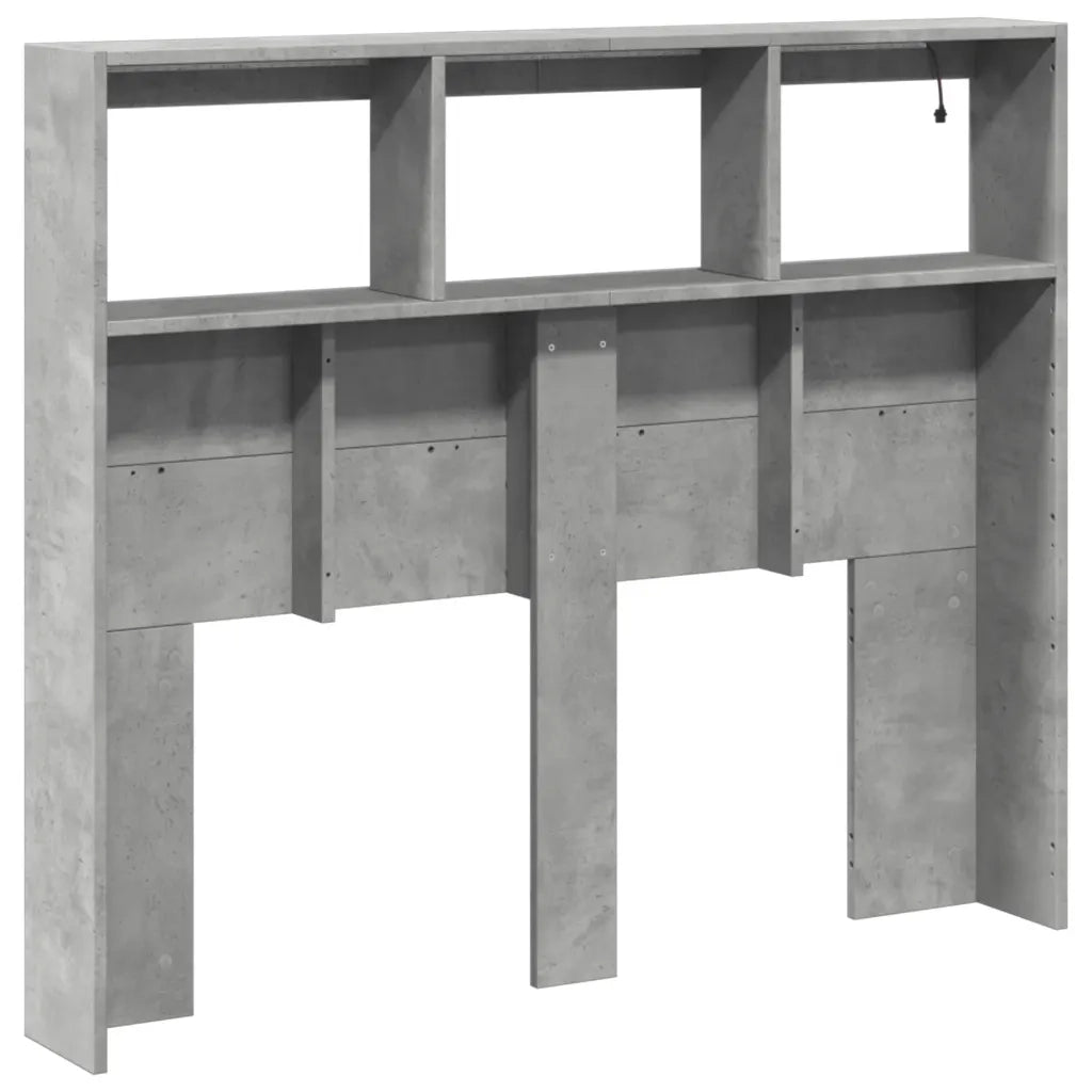 Testiera con Contenitore a LED-Testata del letto Grigio Cemento 120x17x102 cm