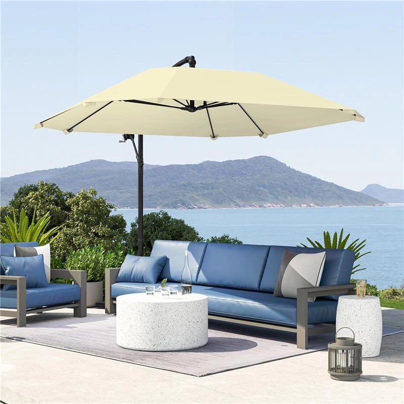 OMBRELLONE A SBALZO CON COPERTURA REGOLABILE E BASE A CROCE IN METALLO E POLIESTERE 260X304X245 CM CREMA
