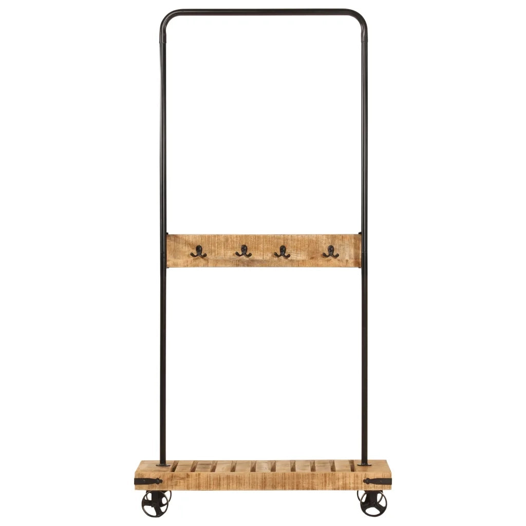 Appendiabiti con Ruote 90x35x190cm Legno Massello Mango e Ferro CFW7923966