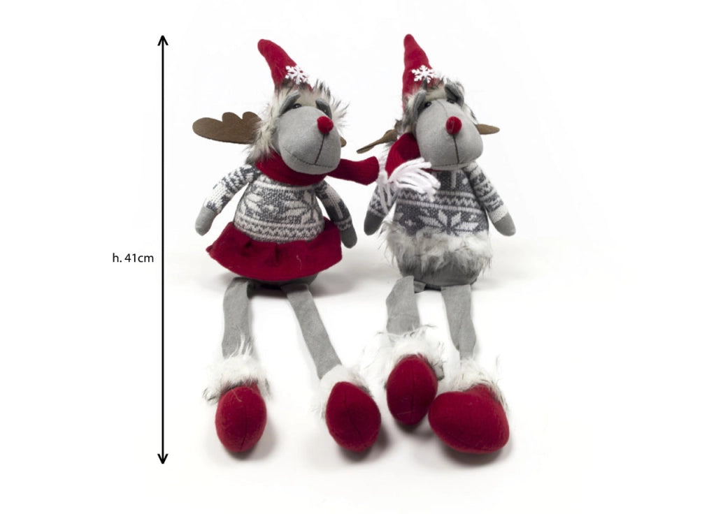 Coppia Renne Sedute Fermaporta Decorativi Con Gambe Molli Altezza 41 cm
