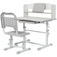 Set Scrivania per Bambini con Sedia Regolabile in Altezza e Piano Inclinabile, Età 6-12 Anni, Grigio