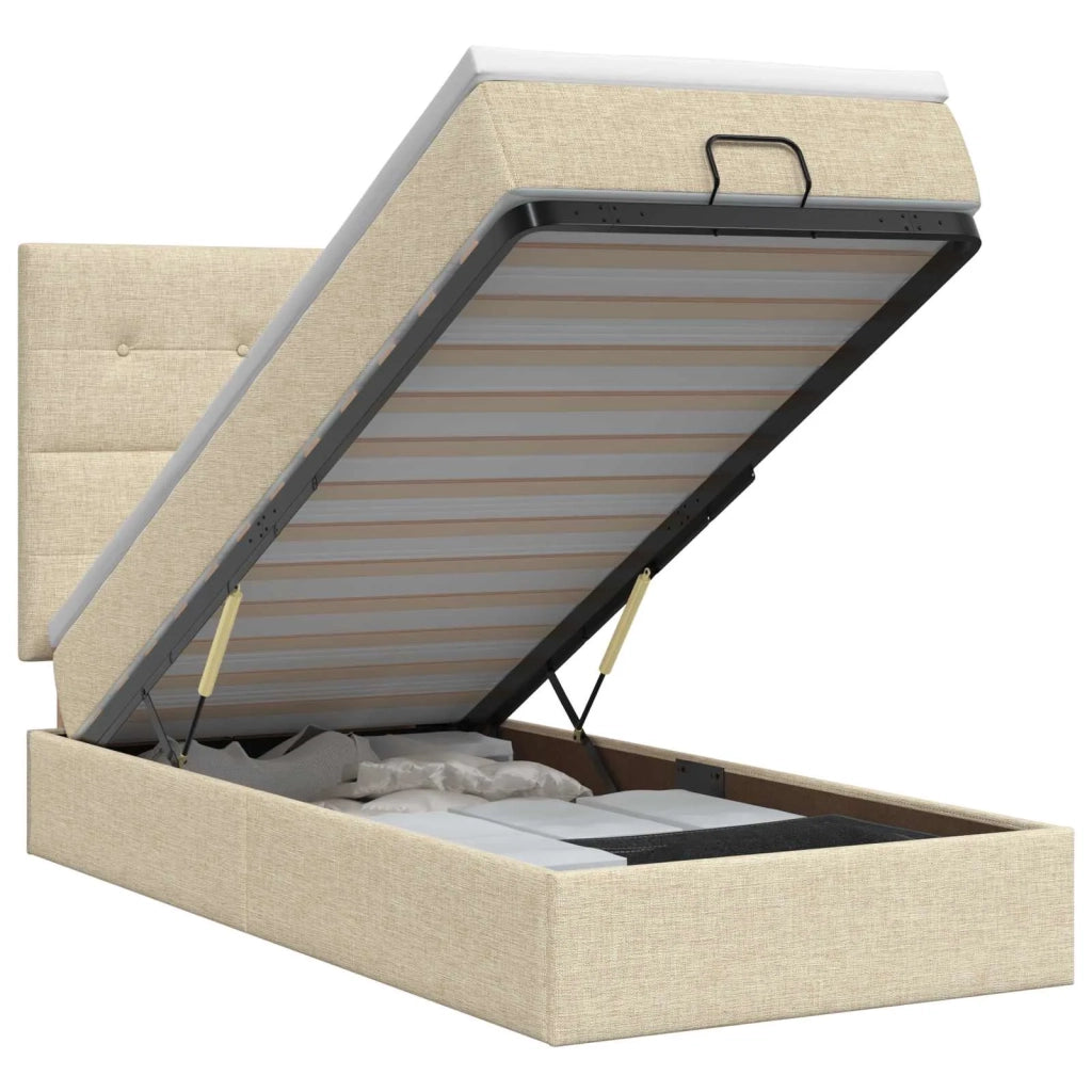 Letto ottomano con materasso Crema 90 x 200 cm Tessuto 3457464