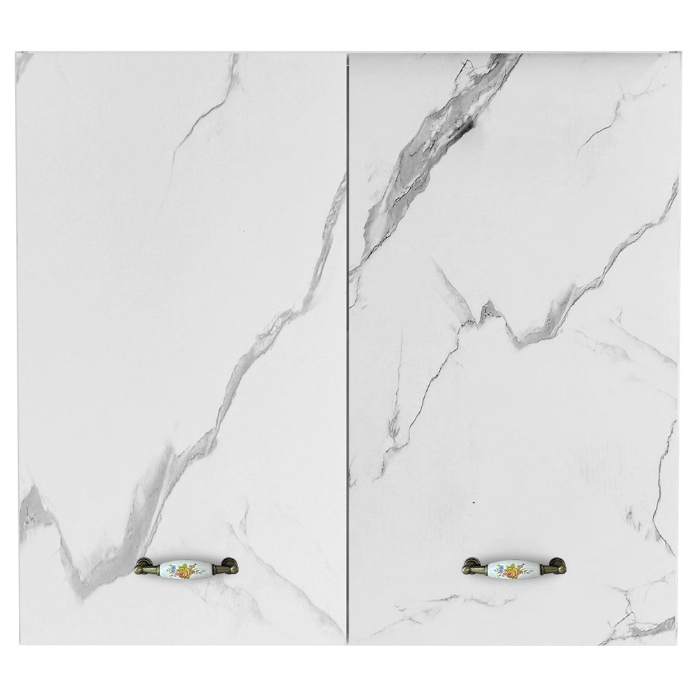 Pensile da Cucina Armadio Sospeso da Parete Doppia Anta in Legno Bianco Effetto Marmo