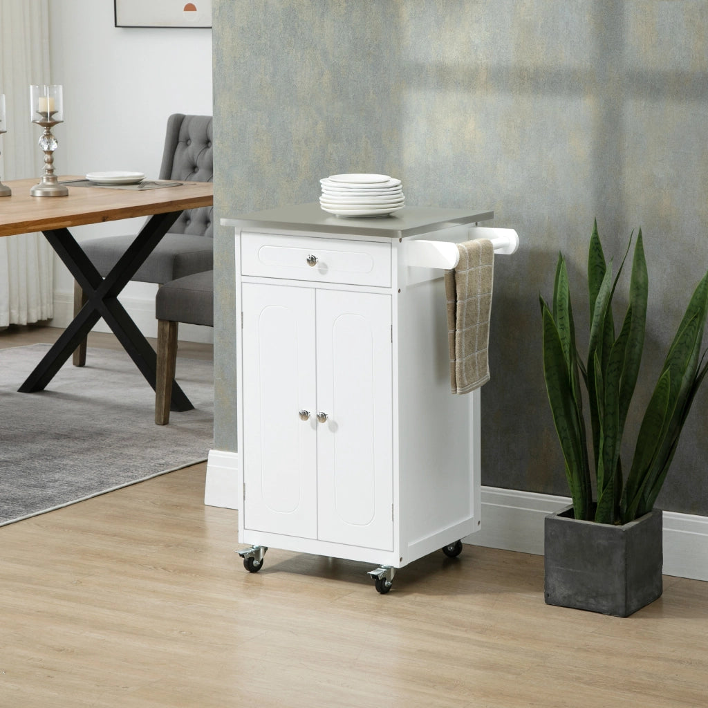 Carrello da cucina con cassetto e ripiani ¨C zephmum ¨C bianco acciaio inox
