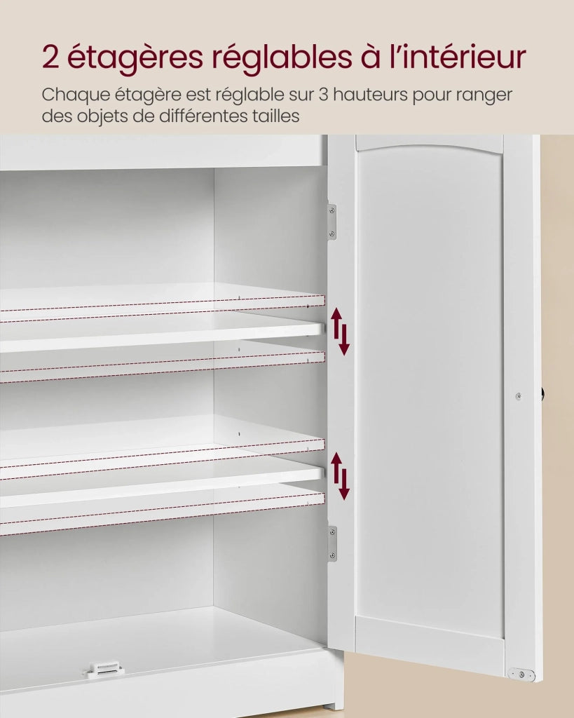 Mobiletto da bagno mobiletto portaoggetti mobiletto a 2 ante con 2 ripiani regolabili per sala da pranzo cucina soggiorno 30 x 60 x 100 cm bianco 12_0006479
