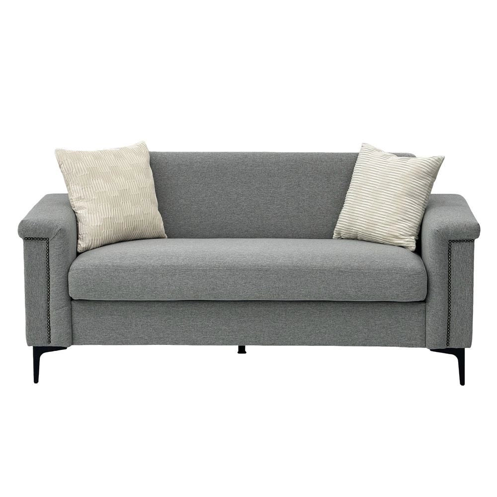 Divano 2 posti minimalista - Xylo - Piedi metallici, tessuto lino, grigio chiaro