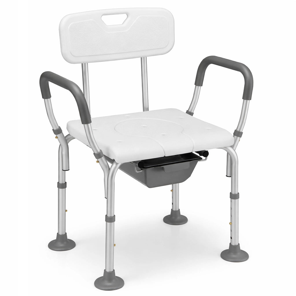 Sgabello WC Bagno in Alluminio Regolabile per Anziani Disabili con Braccioli