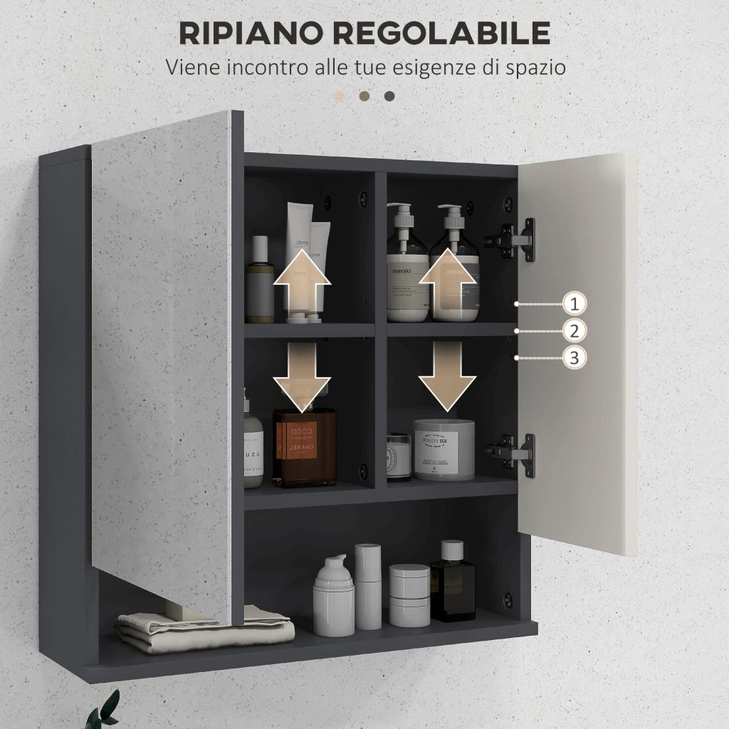 Armadietto Bagno con Specchio 2 Ante ¨C zephmum ¨C Grigio Legno 55x17x55cm