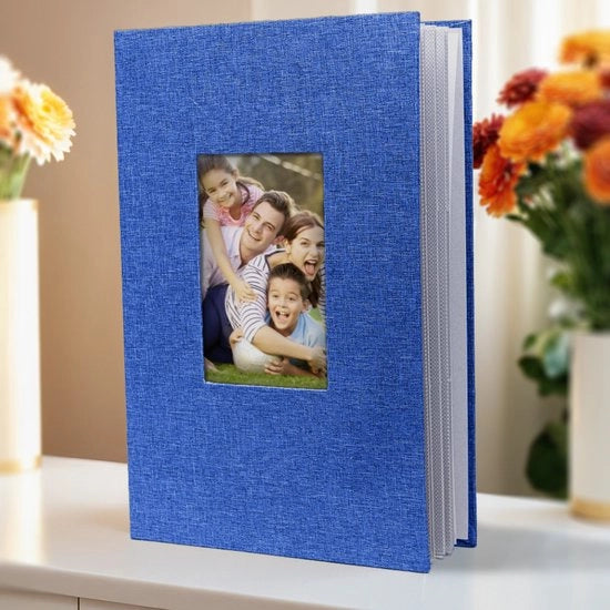 Album fotografico per famiglia, può contenere 300 foto (foto 6 pollici), formato grande, copertina in lino, ideale album fotografico per famiglia, matrimonio, viaggi e bambini, 33*22*5cm, Blu