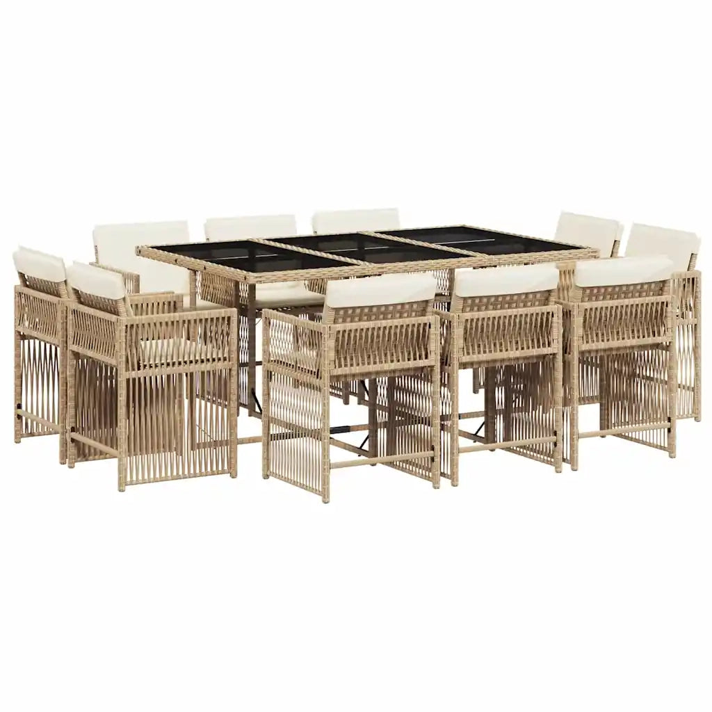 Set da Pranzo da Giardino 11 pz con Cuscini Beige in Polyrattan 3211750