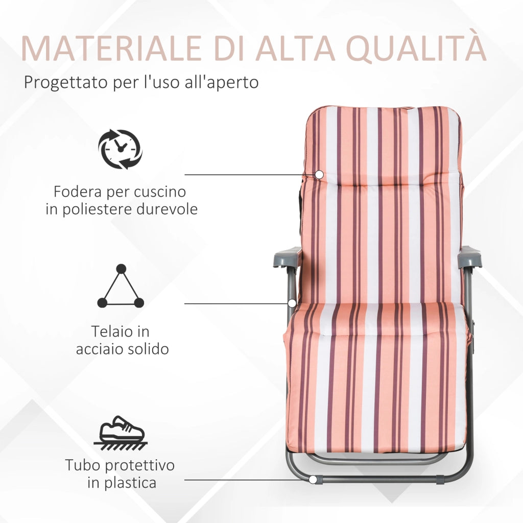 Sedia Sdraio per Esteri Set 2 Pezzi, Reclinabile 5 Posizioni con Cuscino, 60x75x102cm Grigio Arancione