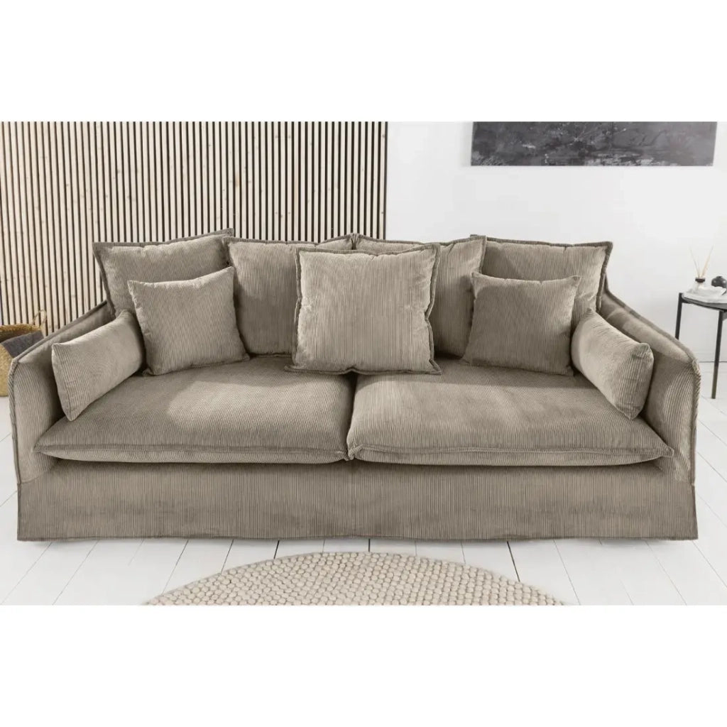 Divano dritto KALIA - Tessuto a costine beige grigio - 3 posti - Stile contemporaneo