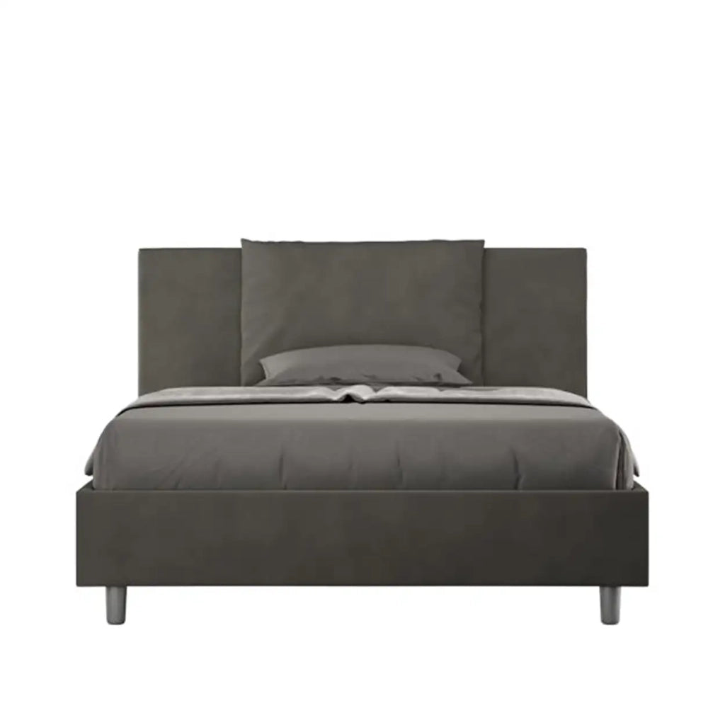 Letto matrimoniale francese senza rete imbottito 140x210 microfibra grigio Antea