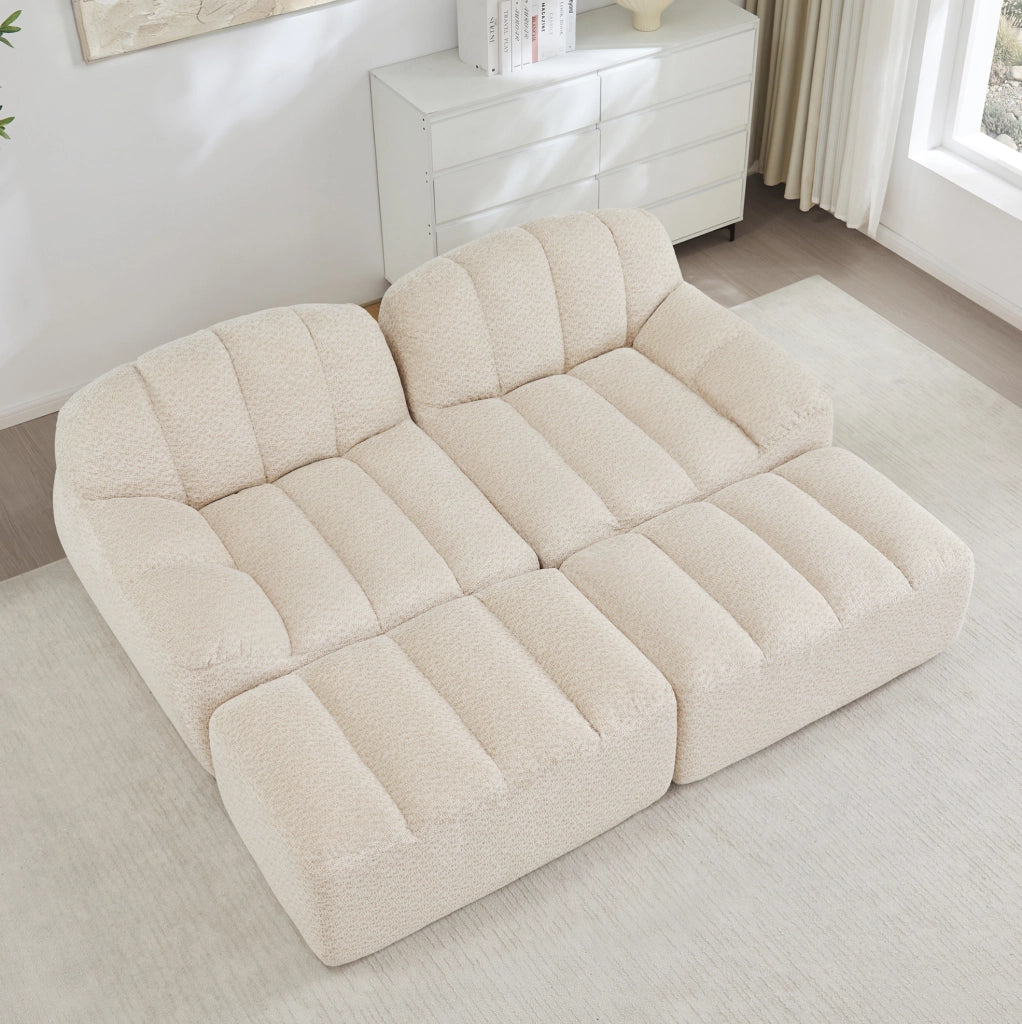 Divano modulare frameless con ottoman 210x165x79 cm in fleece granulare beige white