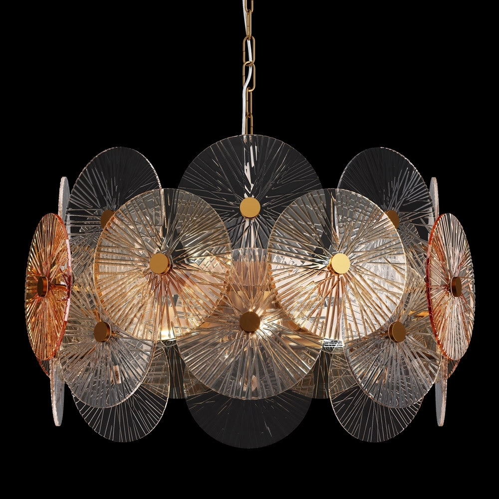 Lampadario Contemporaneo Aster Metallo Oro 8 Luci Con Diffusore In Vetro