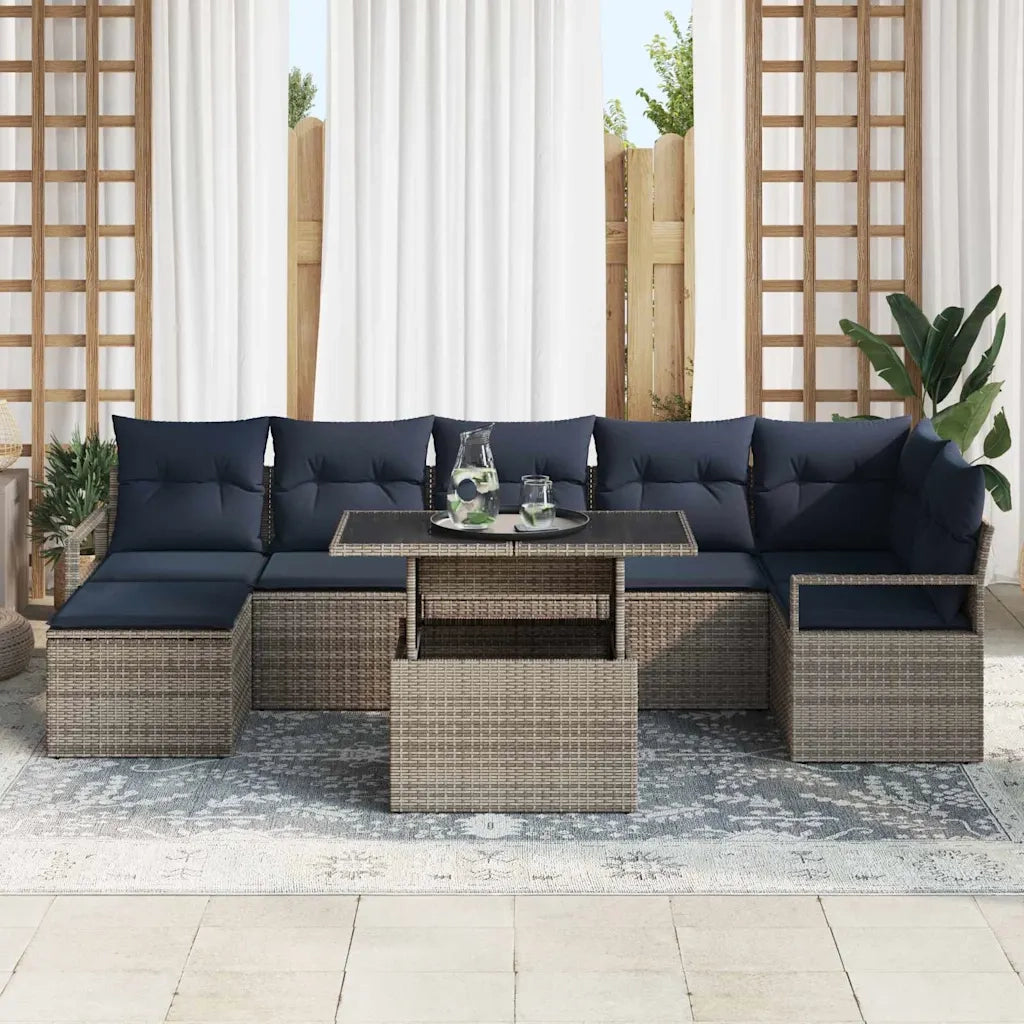 Set Divano da Giardino 8 pcs Grigio e Blu Navy polyrattan 3348871