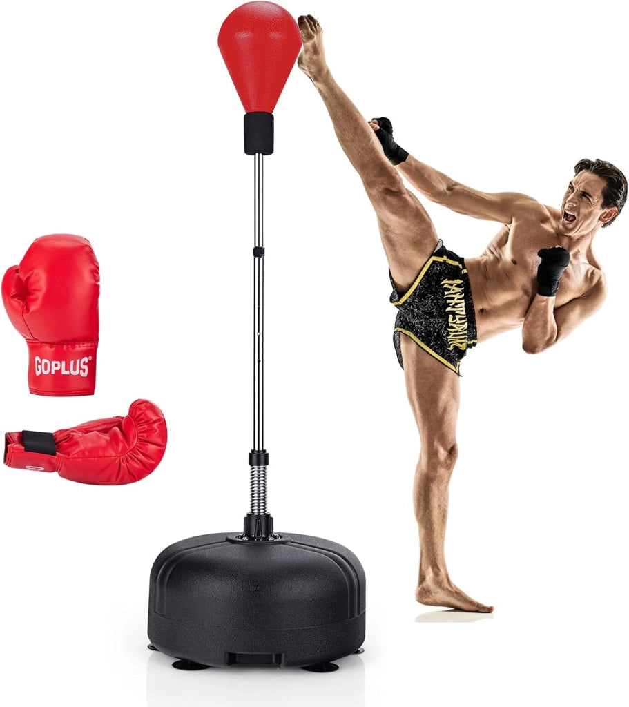 Sacco da boxe con altezza regolabile 140-158 cm, punchingball con guanti da boxe, palla da boxe in piedi con base ricaricabile per bambini e adulti