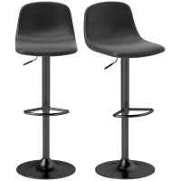 Set 2 Sgabelli da Bar con Schienale e Poggiapiedi, Altezza Regolabile, Pelle PU e Imbottitura, Nero