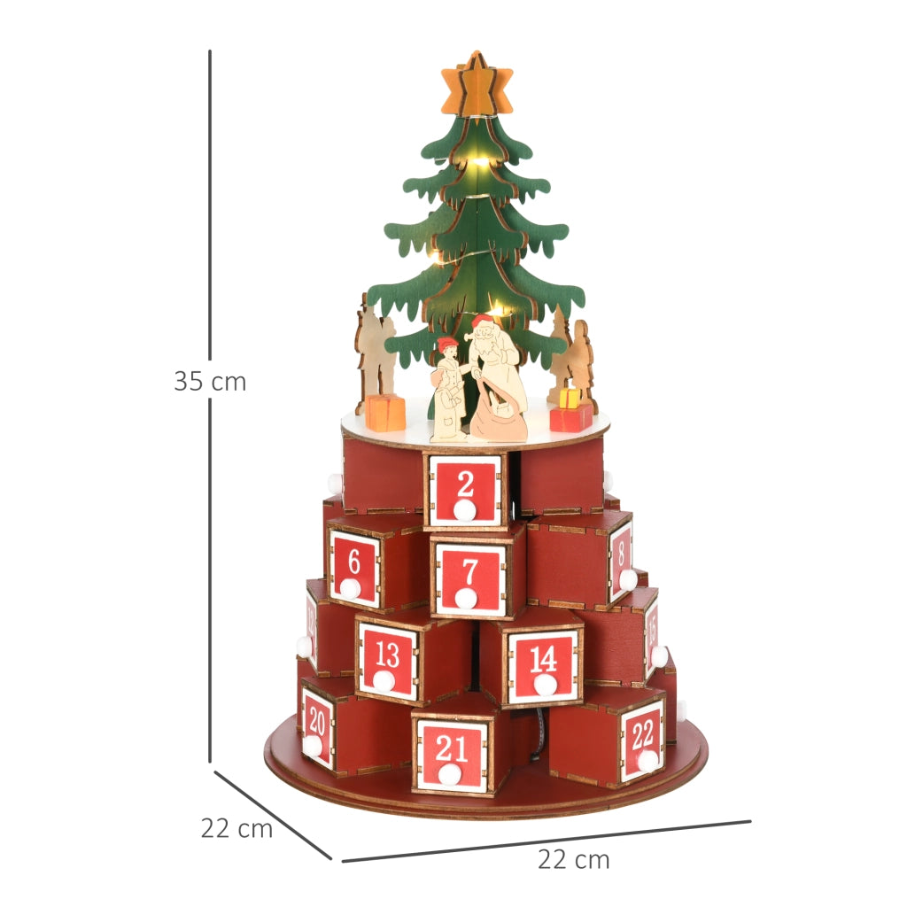 Calendario Avvento di Natale ¨C zephmum ¨C Compensato Rosso Verde Giallo con Luci LED 22x22x35 cm