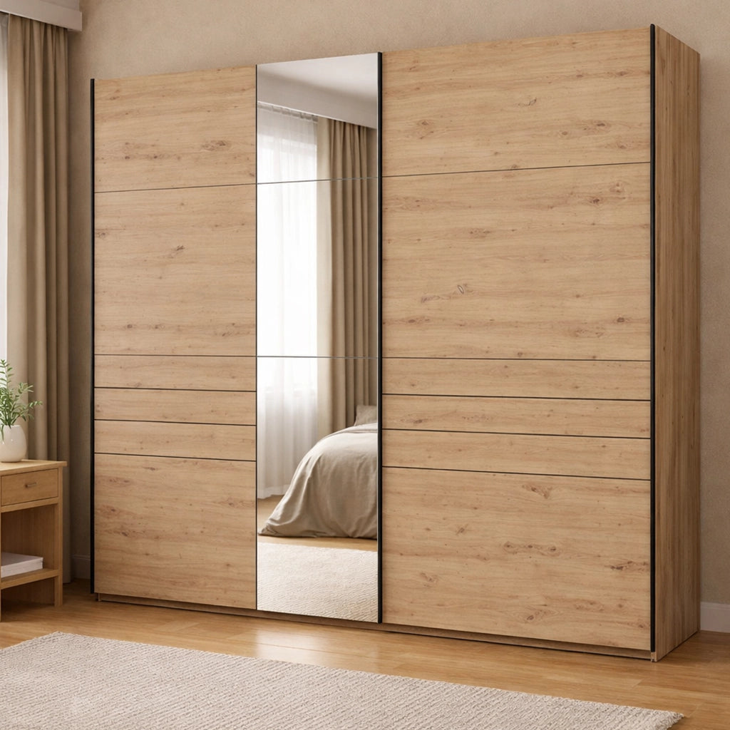 Armadio Camera da Letto Peio, Guardaroba Grande Appendiabiti, 245x217.5h cm Marrone Rovere Nodi