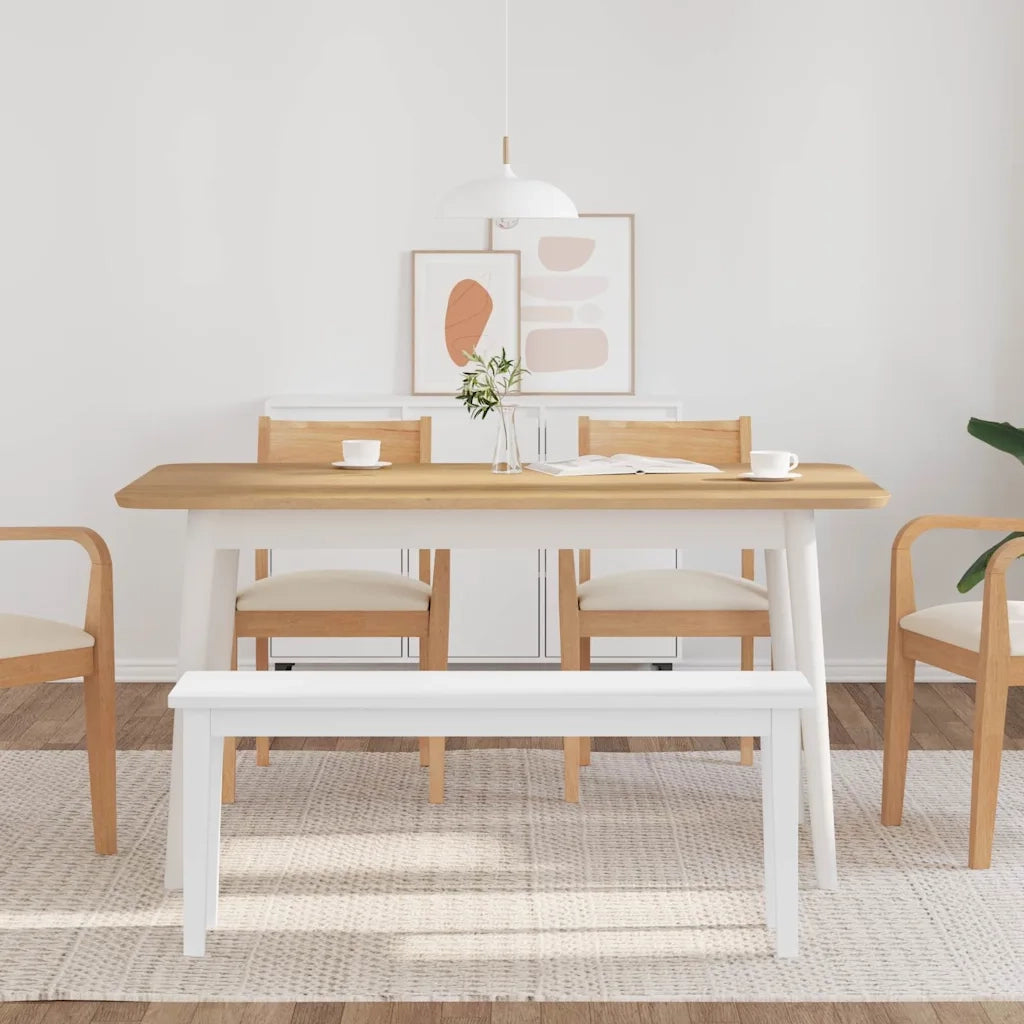 Panca-Sgabello 110 cm Bianco in Legno Massello di Hevea 630140