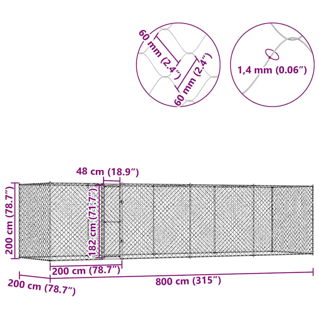Gabbia per cani Argento 800 x 200 x 200 cm Acciaio zincato 3368311