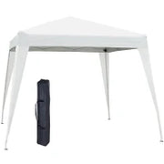 Gazebo Pieghevole da Giardino 2.4x2.4m con Struttura in Acciaio e Corde Antivento, Bianco