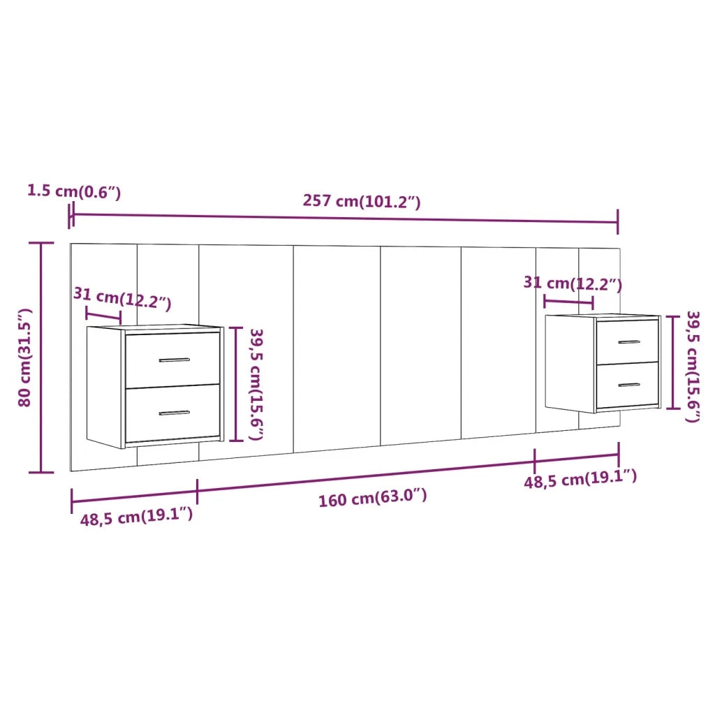 Testiera Letto con Comodini-Testiera con Contenitore in Legno Multistrato Grigio Sonoma 812394