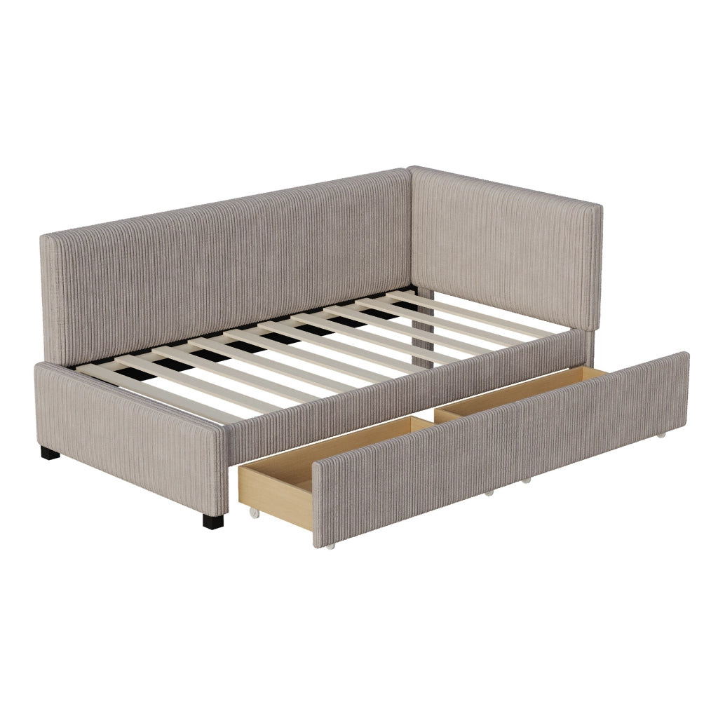 Divano letto 90x200 cm con 2 cassetti; rete a doghe; velluto grigio