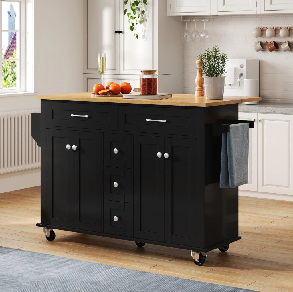 Carrello cucina pieghevole 140x40(65)x89 cm; MDF; nero/naturale; 5 ruote