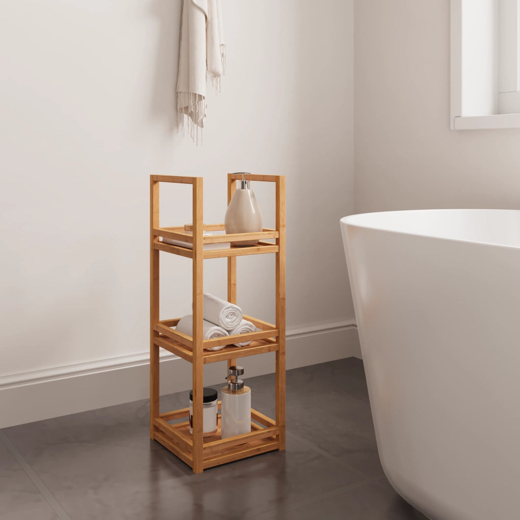 Mensola da bagno in bambù a 3 livelli, salvaspazio, colore naturale