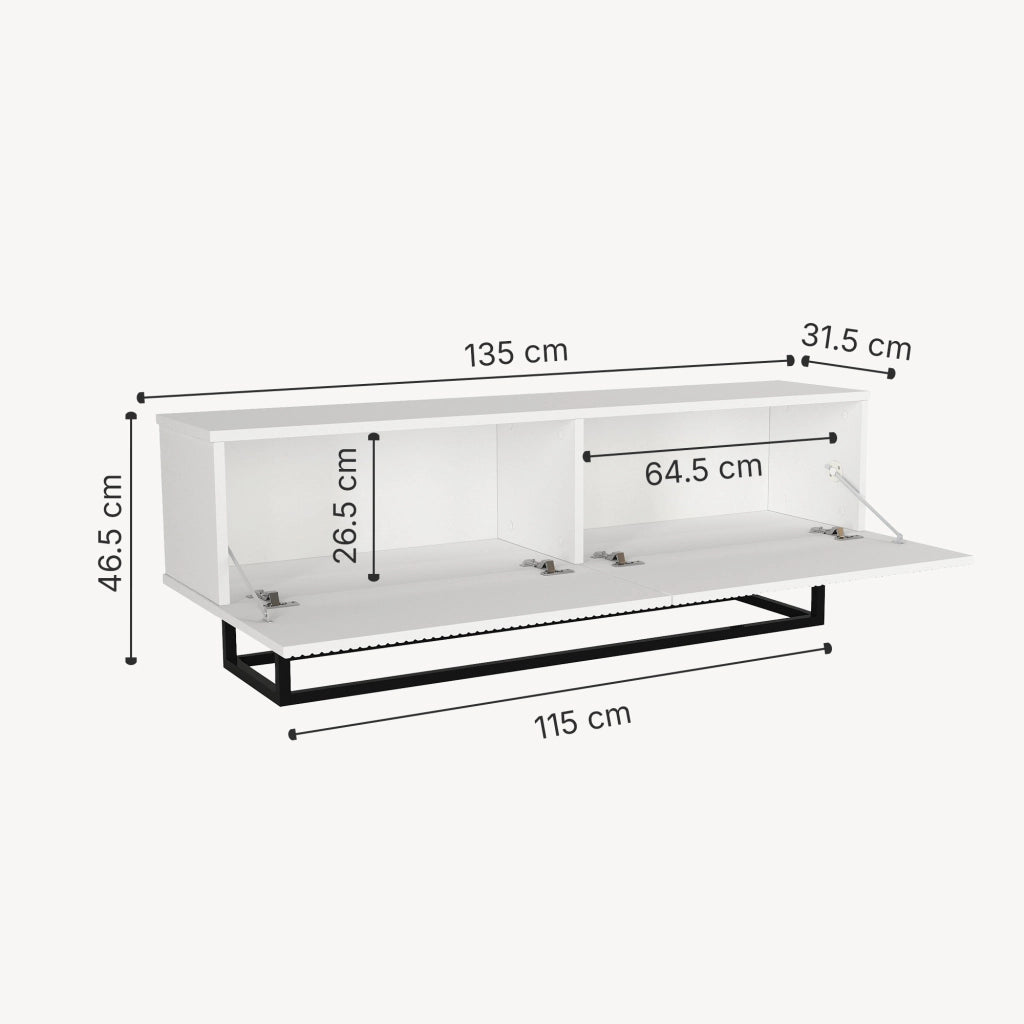 Mobile Porta TV Verpsboga a 2 Ante Decorative e Telaio in Metallo 135x32x47 cm - Bianco [en.casa]