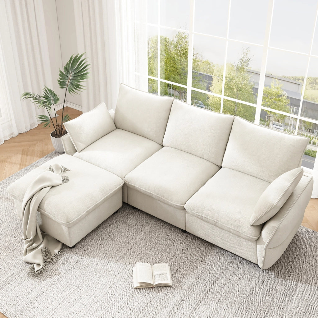 Divano angolare L in chenille con 2 cuscini; beige; 222;5 x 154;5 x 76;5 cm