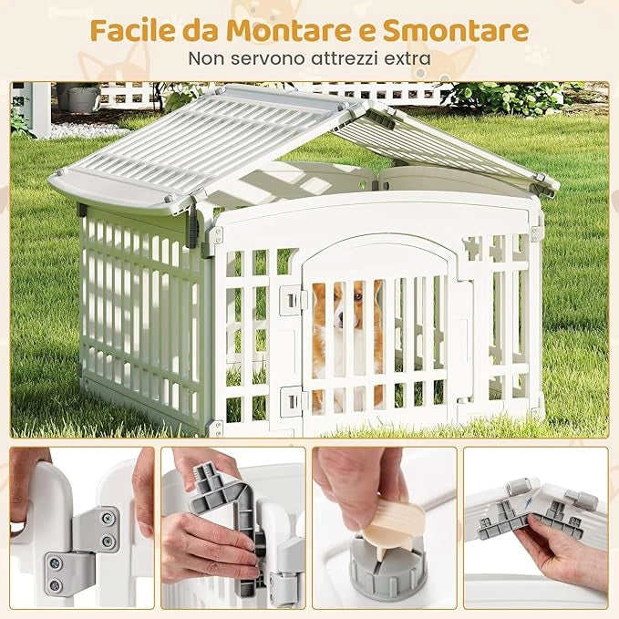 Recinto per Cani da Interno ed Esterno, Recinzione per Animali Domesti Pieghevole a 6 Pannelli 60 cm per Cani Medi e Piccoli con Porta di Bloccaggio Sicura, 172 x 87 x 60 cm