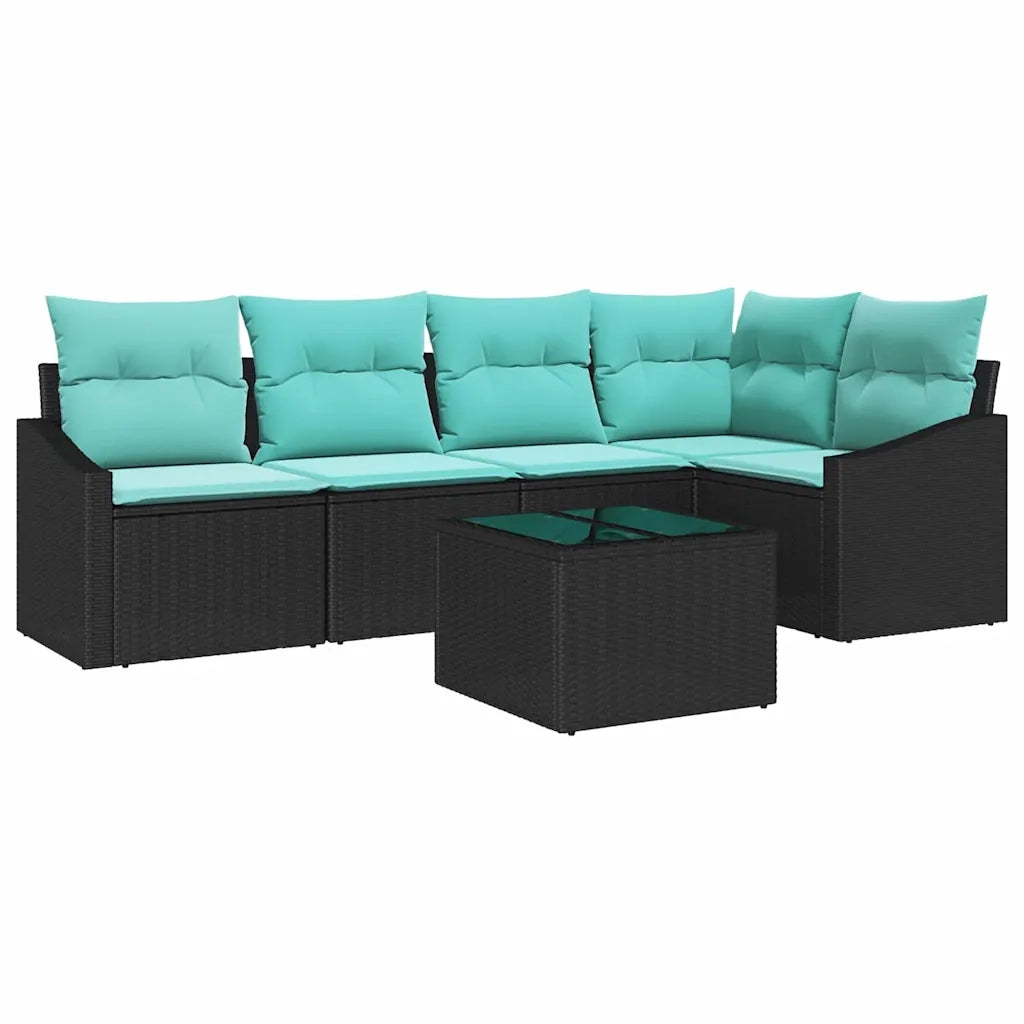 Set di divani con cuscino 6 pcs Nero polyrattan