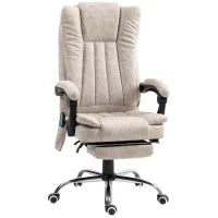 Sedia da Ufficio Massaggiante e Riscaldante con Poggiapiedi, in Microfibra, 62x70x113-120 cm, Crema